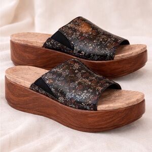 Alegria Triniti posh Leather Platform Slides Floral Print Comfort Clogs 40 / 9